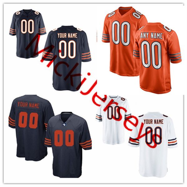 

Mens womens youth kids Custom Chicago football Jersey White Navy Blue Orange Chicago Customized Jersey S-3XL