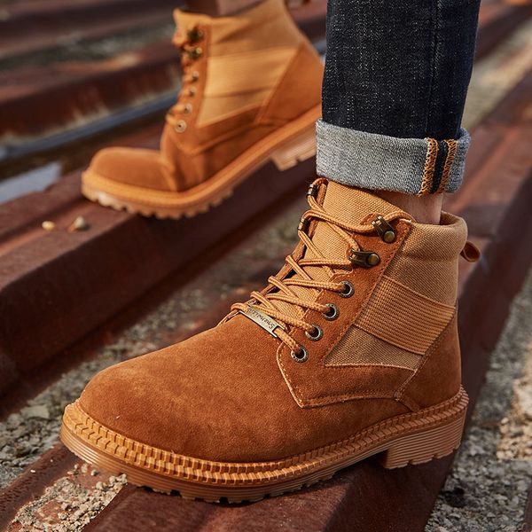 

men comfortable outdoor safety shoes combat men high working boots fashion leather winther warm shoes, Black