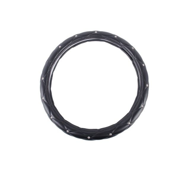 

38cm black leather car steering wheel cover sets four seasons general with diamond