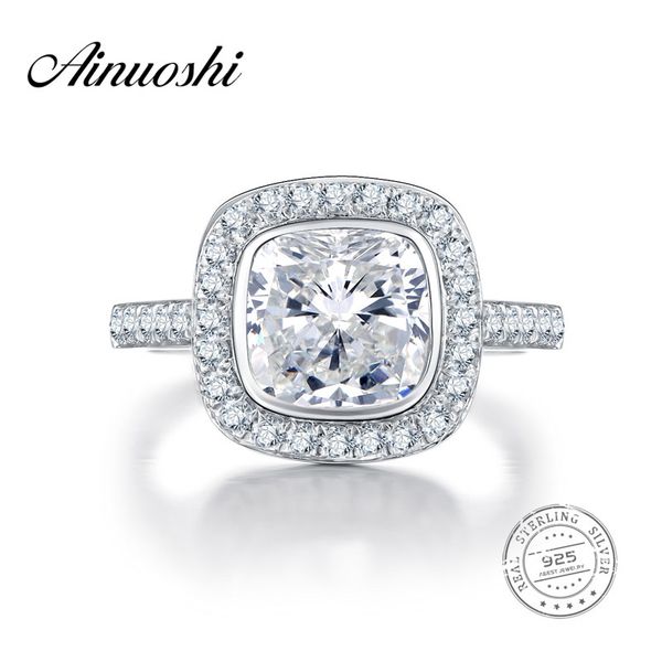 

ainuoshi 3 карат brilliant подушка cut nscd обручальное кольцо большой подлинные 925 серебряные кольца sterling для женщин anniversary gift, Slivery;golden