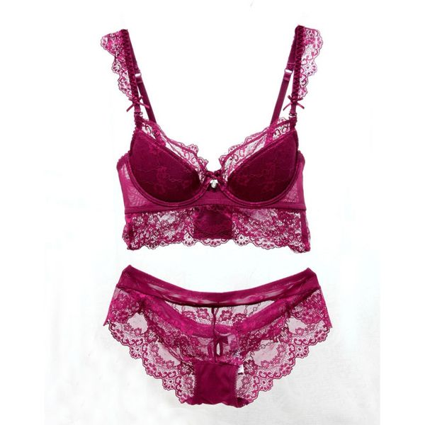 

women luxury lace push up bras lace side support plunge lingerie briefs bra sets cute sasha, Red;black