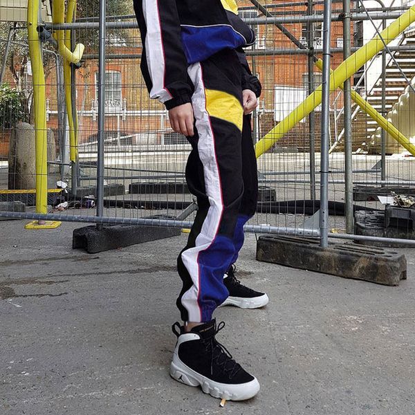 

sweatpants splicing baggy outdoor running pants school fashion s-xxxl women home hip hop, Black;blue