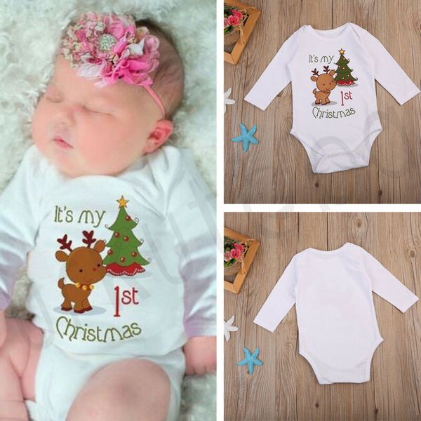 

cute deer christmas tree long sleeve bodysuit infant baby girls boys long sleeve bodysuit romper jumpsuit outfit clothes, Blue