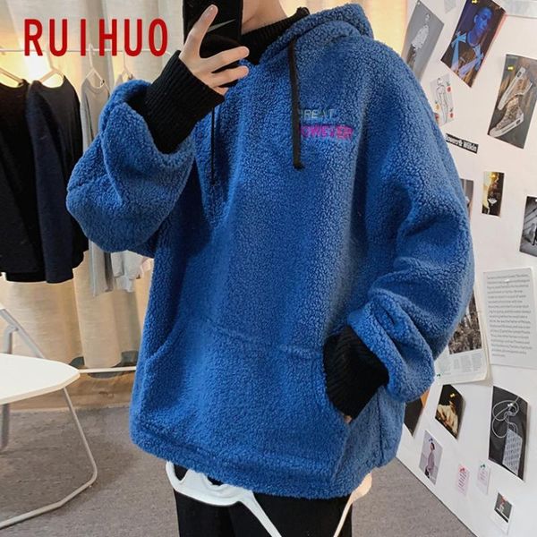 

ruihuo 2020 новая весна руно пуловер толстовки мужчины мода streetwear повседневный hip hop толстовка мужчины толстовка мужчины одежда m-2xl, Black
