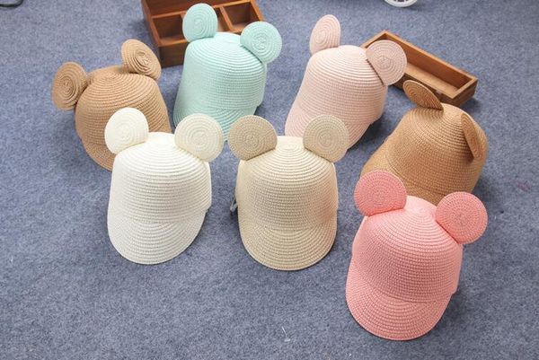 

2020 hats kids wide brim straw beach sunbonnet visor straw hat sunscreen folding sun hats caps, Yellow