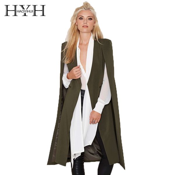 

hyh haoyihui fashion women casual open front blazer suits with pocket cape trench duster longline cloak poncho mujer coat, Black;white