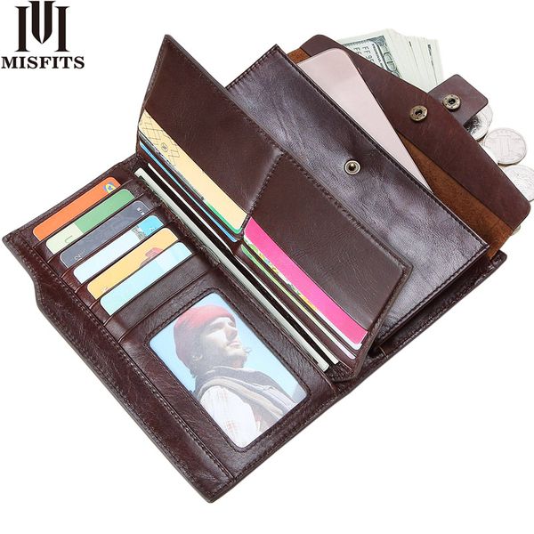 

misfits genuine leather men wallets long clutch wallet design card holder purse bag coin pockets, Red;black