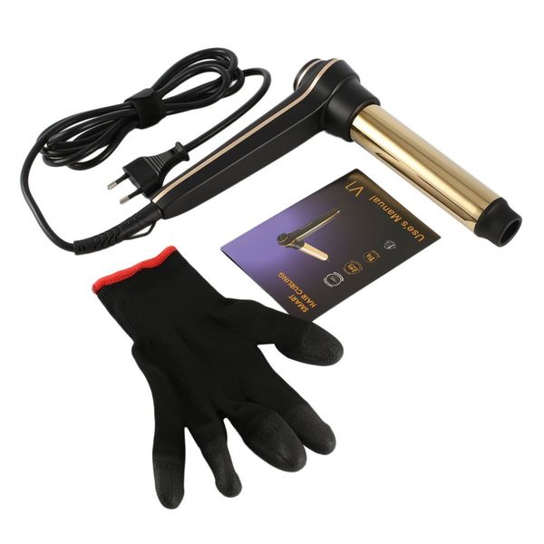 

smart auto hair curling with golden plated long-lasting curler digital accuracy temperature display hair styler curling irons, Black