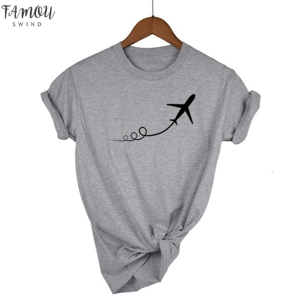 

2020 new airplane taking off print women tshirt cotton casual funny t shirt for lady tee hipster tumblr drop ship, White