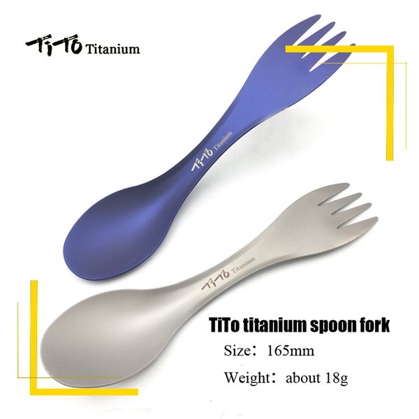 

tito outdoor camping picnic titanium spoon tableware titanium alloy fork ultralight pure spork