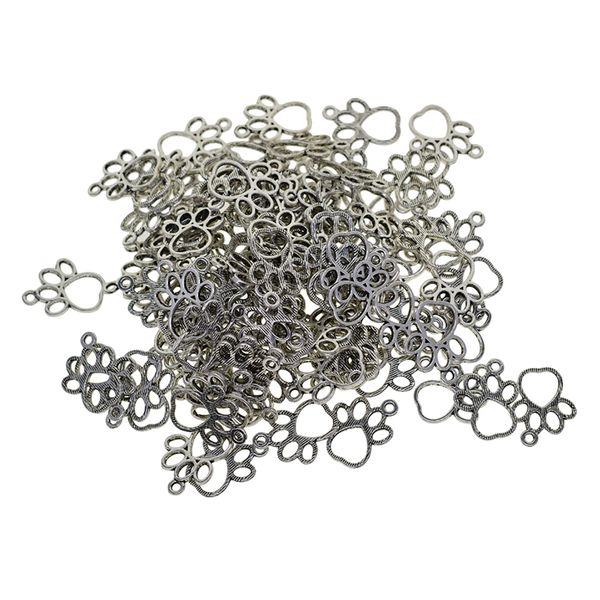 

100pcs cat paw charms beads bulk for diy craft pendants bracelet necklace earring keychain jewelry making finding accessories, Silver