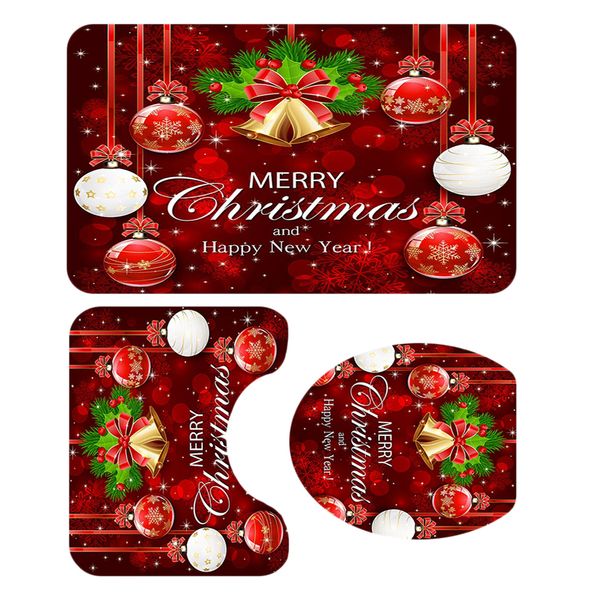 

3 x christmas bathroom rug set non slip bathmat toilet lid cover