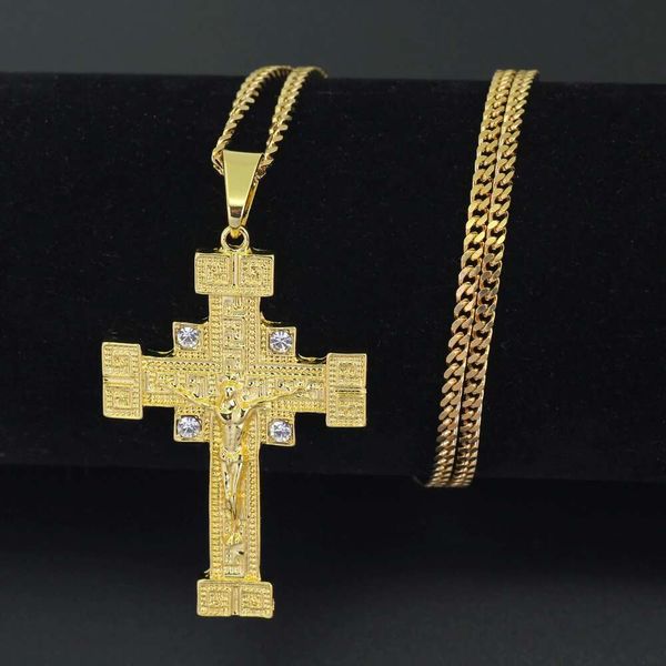 

хип-хоп крест алмазы кулон ожерелья для мужчин религиозные роскошные ожерелье из нержавеющей стали кубинский цепи христианские ювелирные изд, Silver