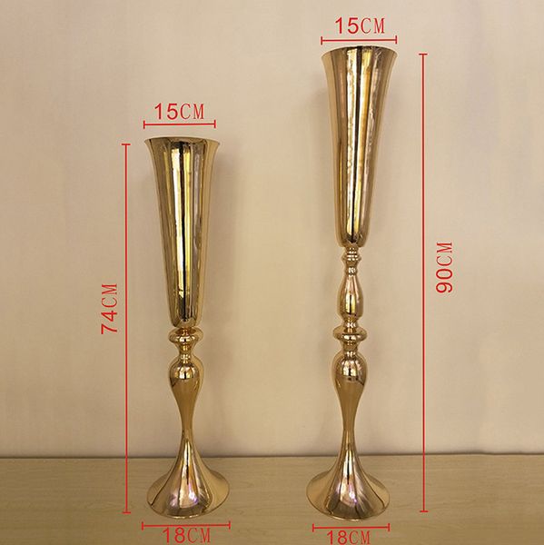 

party decoration 74cm 88cm height gold/ silver metal candle holder stand wedding centerpiece event road lead flower vase 12pcs/lot