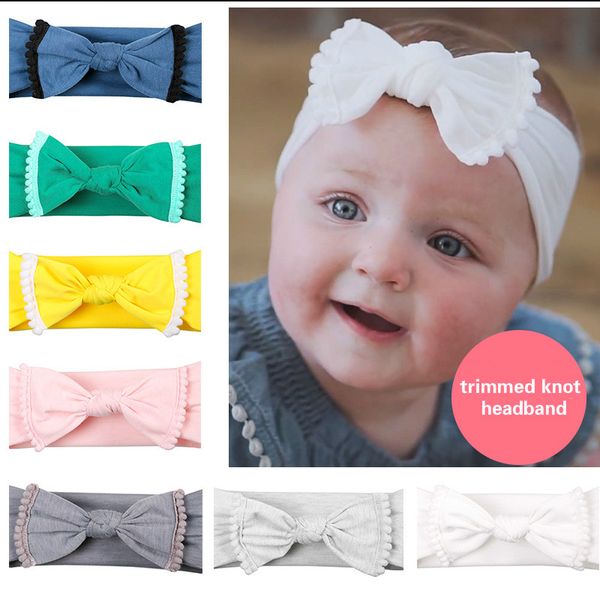 

32pcs/lot pompom trimmed knot baby headband for girl ear hairband turban kid turban accessoiry nylon headwrap p props, Slivery;white