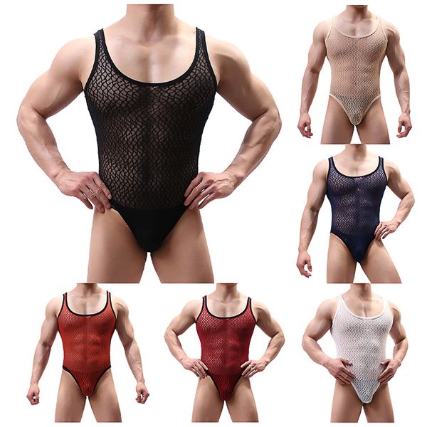

men's one-piece garment one-piece vest mood lace perspective underwear, Black;brown
