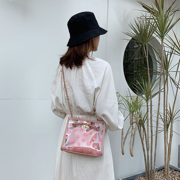 

2020 new shoulder bag women's casual fashion korean version simple transparent jelly large capacity chain bag