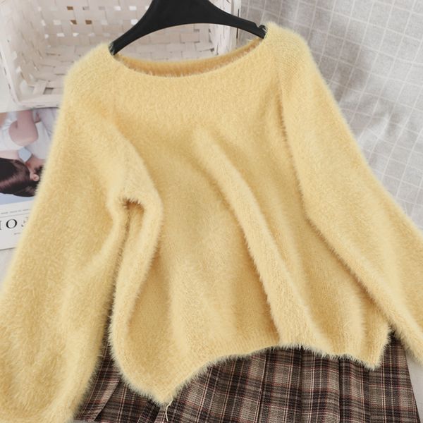 

mohair sweater women pullover loose knitted women spring autumn kawaii jumper ladies sweaters casual long sleeve knitwear, White;black