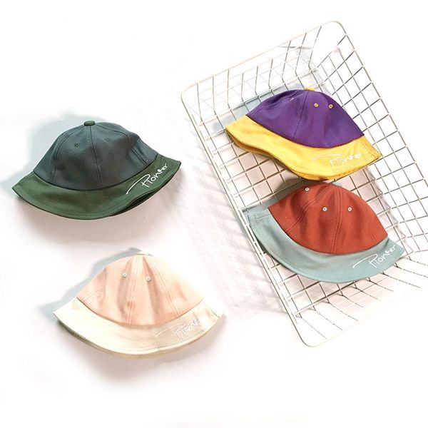 

kids letter embroidery color block folding fisherman hat outdoor bucket cap new