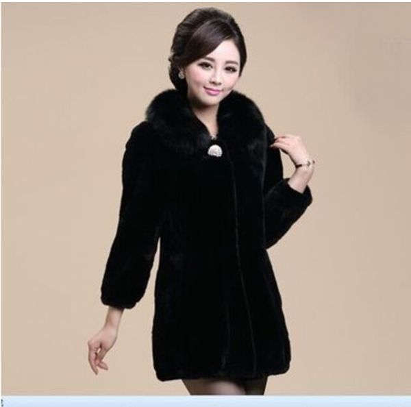 

2019 vetement winter coat women faux fur coat furry thicker overcoat furry with fur trim collar plus size overcoat aw192, Black