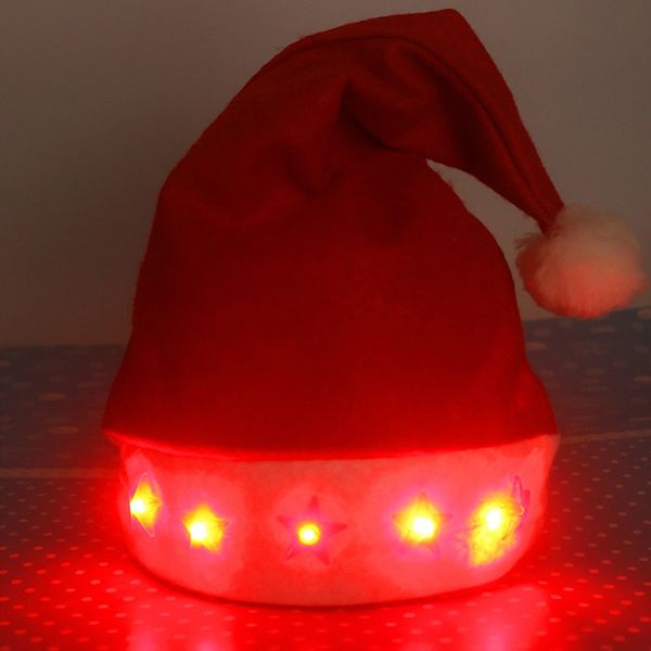 

1pc glowing christmas hat luminous led red flashing star santa hat for christmas decoration supplies selling