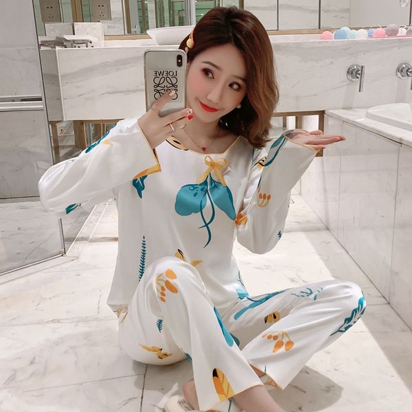 

2 pcs long sleeve silk pajama sets for women good quality female pyjamas loose comfort nightwear casual pijama sleepwear, Black;red
