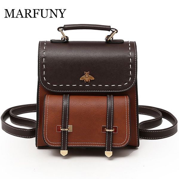 

marfuny little bee vintage pu leather women backpack simple preppy style backpack women famous college backpack women mochilas q190416