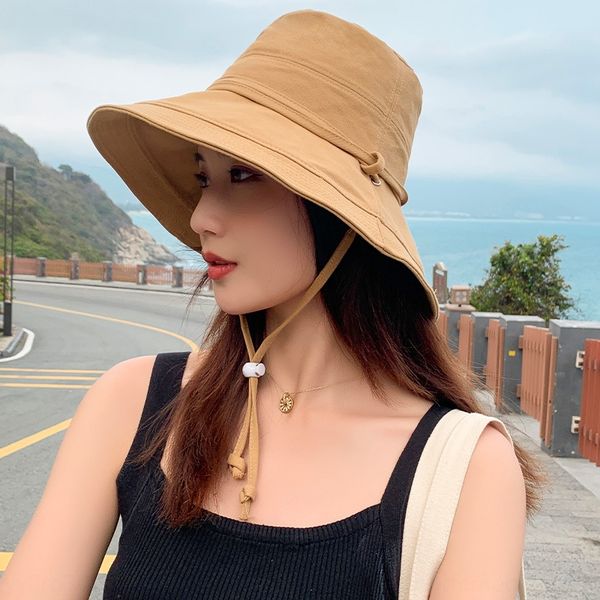 

shade women's screen big covering face ultraviolet tide all-match fisherman with windproof fisherman sun hat sun hat rope, Blue;gray