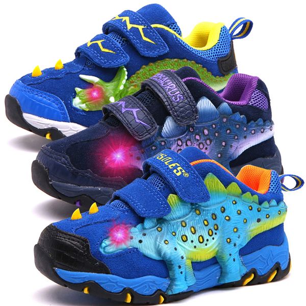 

dinoskulls baby boys shoes led 3d dinosaur kids sneakers light up sport children's trainers 2019 autumn toddler tennis shoes, Black