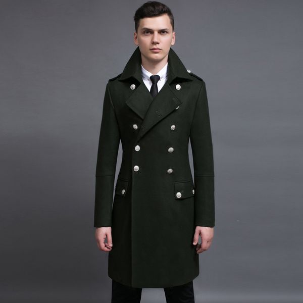 

minglu wool mens coat luxury double breasted long style man trench autumn and winter plus size 5xl 6xl mens jackets and coats, Black