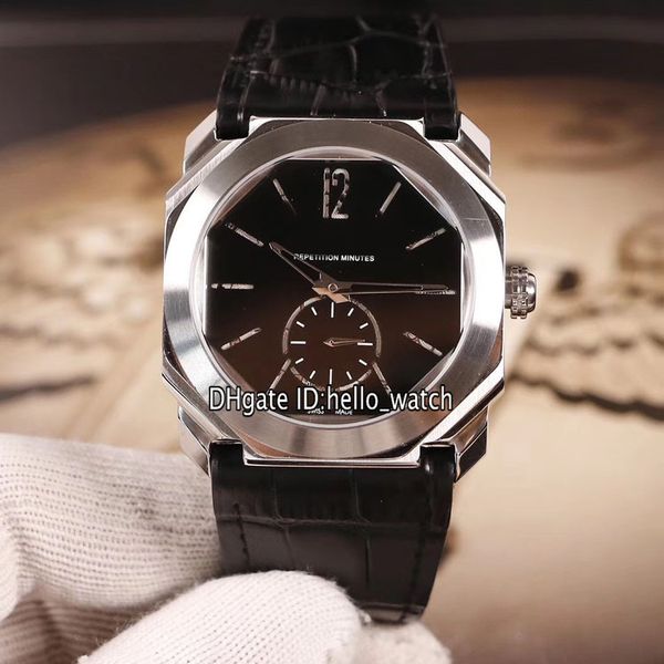 

40mm new octo finissimo 102559 black dial swiss quartz men watch steel case leather strap gents watches hello_watch, Slivery;brown