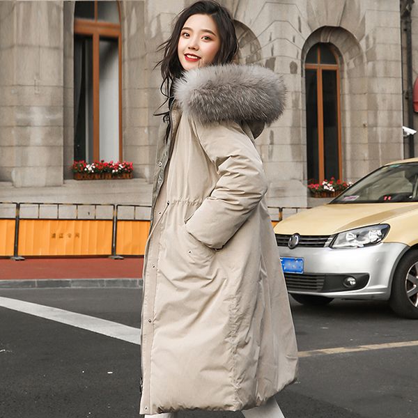

women double sided down long jacket winter hooded feather white duck down coat warm parkas snow outwear plus size, Black