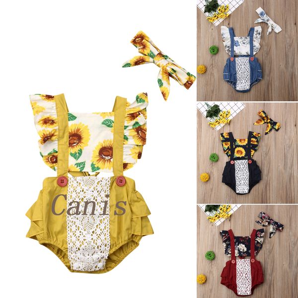 

2019 Pudcoco Toddler Baby Girls Flower Lace Sunflower Romper Jumpsuit Outfit Sunsuit Clothes