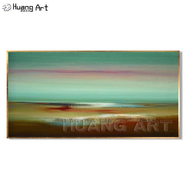 

original art abstract oil painting on canvas for home decoration handmade fresh green color abstract seascape wall painting
