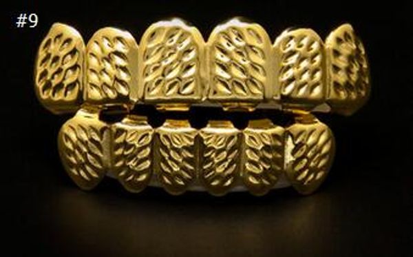 Fashion-Real Brilhante Real Dourado Placting Top Bottom Grillz Bling Boca Dentes Caps Hip Hop Grills