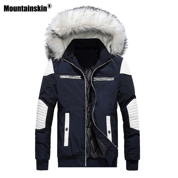 

moutainskin winter men's coat fur hooded patchwork thick jackets male casual parkas fashion warm coats mens brand clothing sa612, Black
