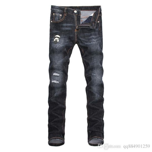 

2020 men jeans black distressed denim stretch casual brand skinny pants new fashion light wash designer jeans size 30-38, Blue