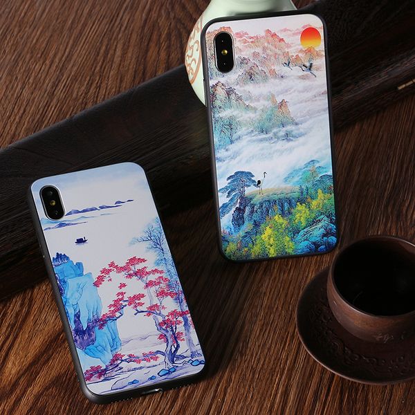 

landscape painting phone cases retro chinese style for iphone xs max xr tpu cell phone case for iphone 6 7 8 x plus