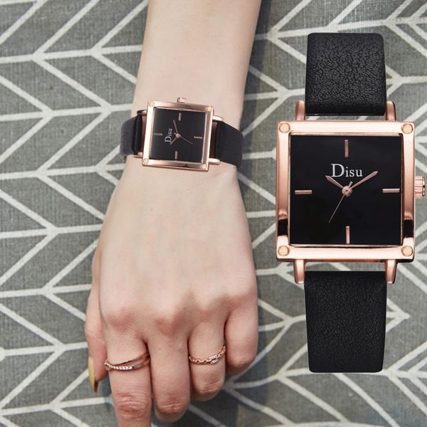 

women silver square slim watch leather band quartz wristwatch office lady blue square dial simple watch w50, Slivery;brown