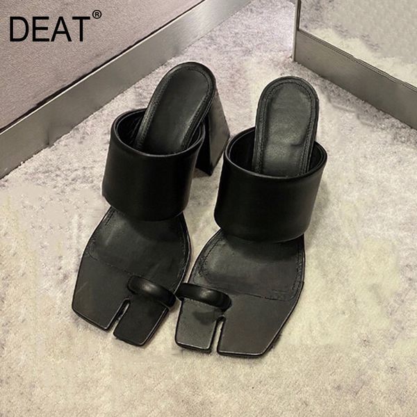 

deat] 2020 square toe shallow western style split toes high heels slippers women shoes new spring summer fashion tide 10g610, Black