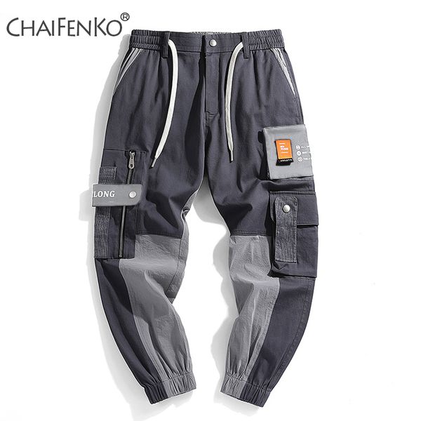 

chaifenko 2020 new jogger leisure sports trousers men hip hop streetwear beam foot men pants fashion pocket cargo pants, Black