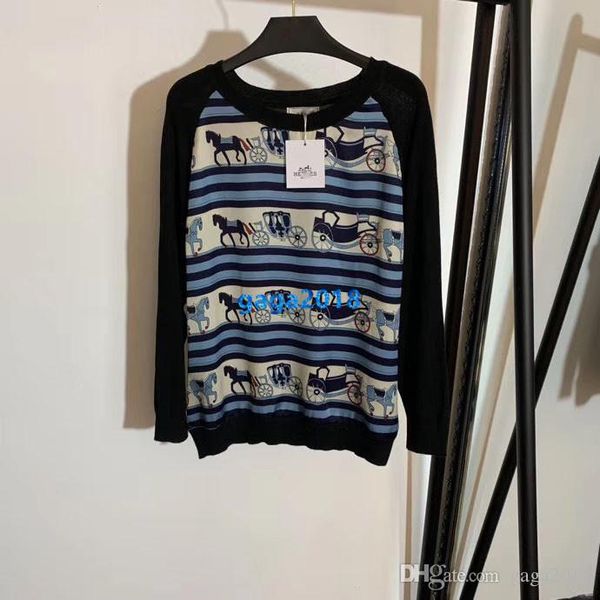 

high end женщины девушки вязать толстовка лоскутное каретка печати круглый вырез с длинным рукавом блузка рубашка винтажная мода дизайн роск, White