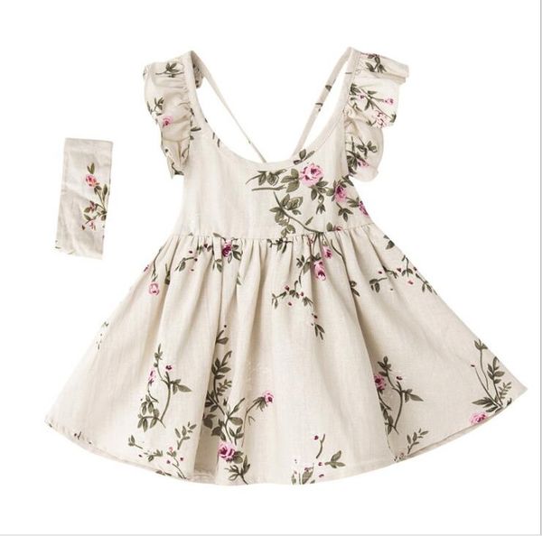 

retail girl flower dresses kids clothing princess flutter sleeveless vintage dress baby girl summer clothes, Red;yellow