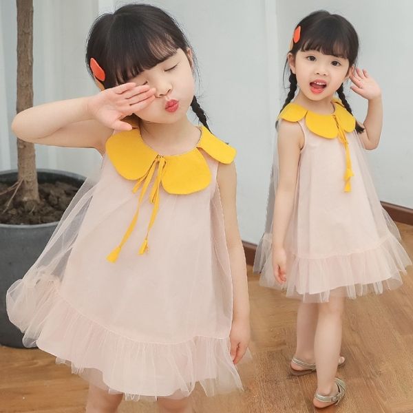 

новый 3-7 лет детская одежда девушки детские летние милые платья детские марлевые платья детская кукла воротник платье прилив t200417, Red;yellow