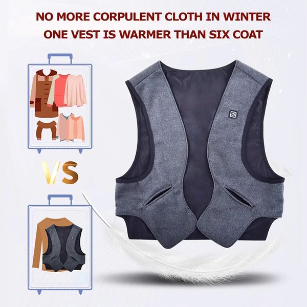 

winter waistcoat heating vest sleeveless far infrared electric fast outdoor usb sports adjustable temperature warm, Gray;blue
