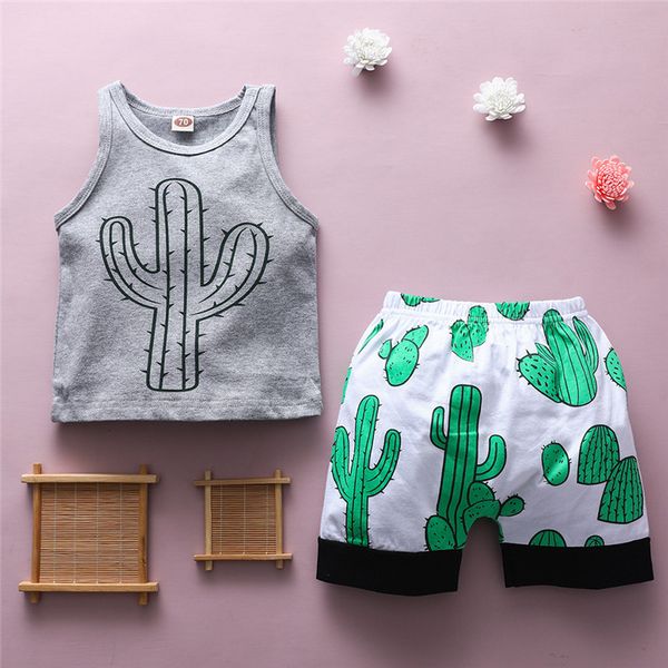 

2pcs summer newborn infant baby boy clothes cartoon print sleeveless vest short pants outfits baby sets, White