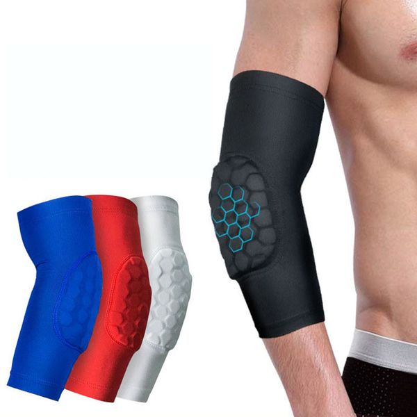 

elastic gym sport basketball arm sleeve shooting crashproof honeycomb elbow support pads elbow protector guard 1 pcs, Black;gray