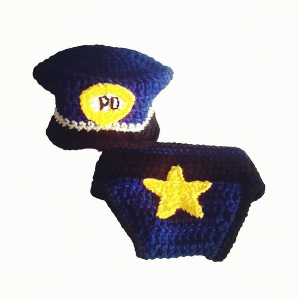 2019 Newborn Police Outfithandmade Knit Crochet Baby Boy Girl Little Policeman Hat Diaper Cover Setinfant Halloween Costume Photo Prop From - 