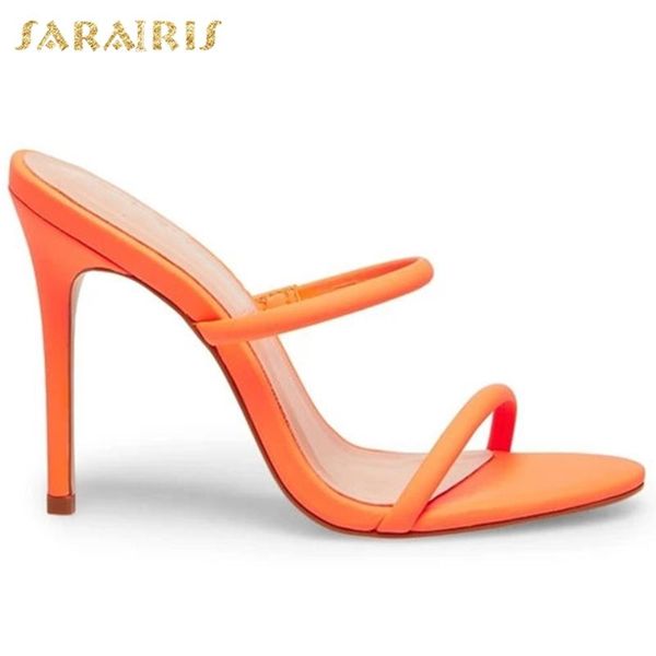 

sarairis 2020 new arrivals thin high heels summer sandals women shoes solid slip on outside narrow shoes woman sandals, Black