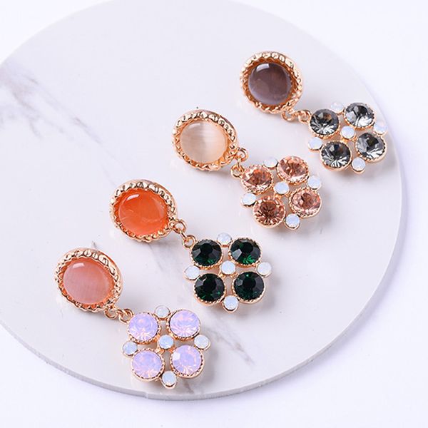 

lubov four round crystal stone geometric pendant drop earrings rhinestone gold color metal dangle earrings women christmas gift, Silver